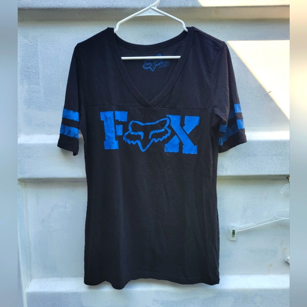 Fox racing top t-shirt tee v-neck black blue xl extra large nwot